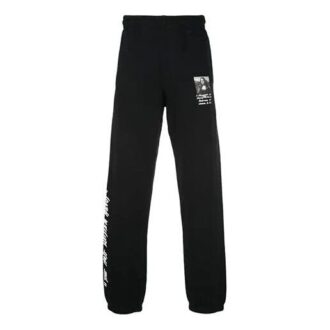 Pantalon de sport long noir à imprimé alphabet et motif Mona Lisa