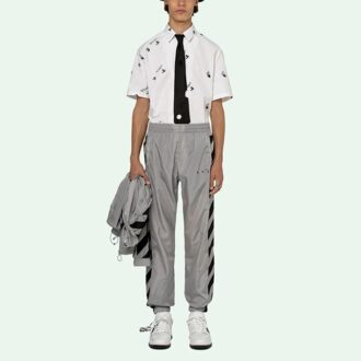 Pantalon de sport long à rayures et logo imprimé SS21, gris clair