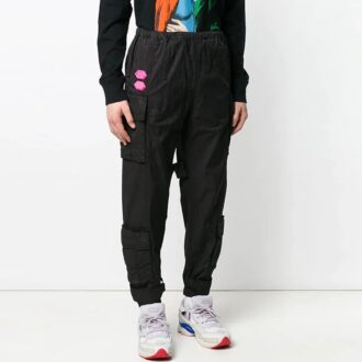 Pantalon de sport/pantalon/jogging unie pour homme Off-White avec poches cargo, coupe ample, noir