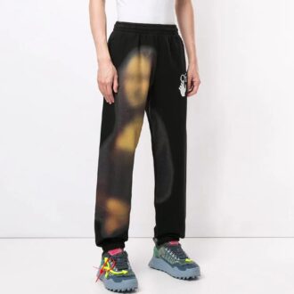 Pantalon de sport pour homme noir avec logo Mona Lisa en applique