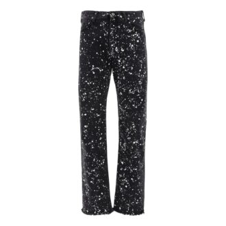 Pantalon droit décontracté Off-White pour homme FW22 à effet éclaboussures de peinture, version noire