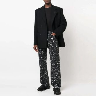 Pantalon droit décontracté Off-White pour homme FW22 à effet éclaboussures de peinture, version noire