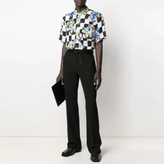 Pantalon droit imprimé logo SS21, version noire