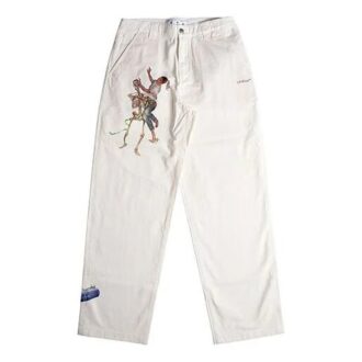 Pantalon droit long ample imprimé blanc