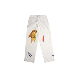 Pantalon droit long ample imprimé blanc