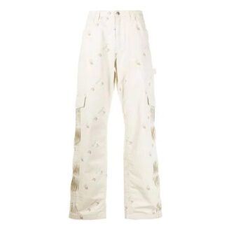 Pantalon long décontracté à boucle et motif géométrique Off-White pour homme, coupe ample, blanc