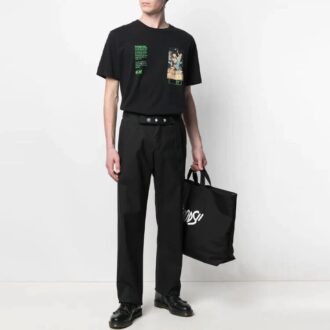 Pantalon long décontracté à motif logo SS21, version ceinture, noir