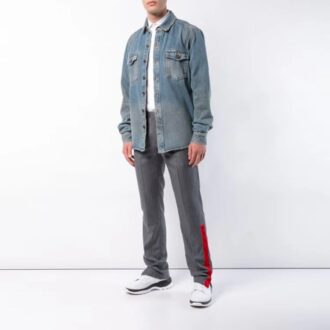 Pantalon long décontracté à rayures Off-White pour homme, coupe ajustée, gris