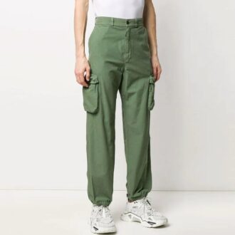 Pantalon long droit ample à multiples poches, vert