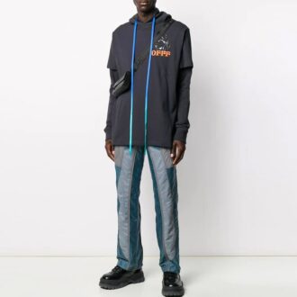 Pantalon long droit décontracté à empiècements, version bleue