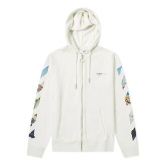 Polaire à capuche zippée avec imprimé flèche pour homme, blanche