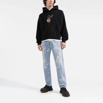 Pull ample Off-White pour homme FW21 avec imprimé logo humoristique, noir