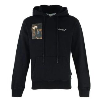 Pull à capuche en coton à manches longues Off-White pour homme, imprimé Caravaggio, alphabet, noir