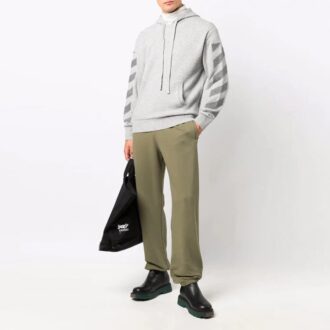 Pull à capuche en laine à rayures diagonales Off-White pour homme FW21, coupe ample, gris