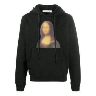 Pull à capuche imprimé Mona Lisa pour homme, noir