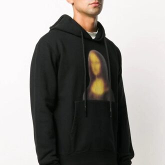 Pull à capuche imprimé Mona Lisa pour homme, noir
