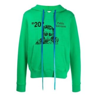 Pull à capuche imprimé Public Television pour homme, vert