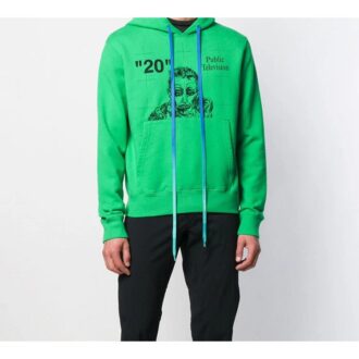 Pull à capuche imprimé Public Television pour homme, vert