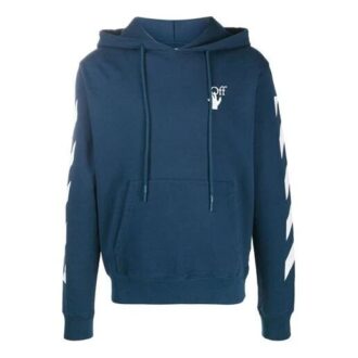 Pull à capuche imprimé à rayures diagonales pour homme, bleu