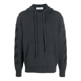 Pull à capuche Off-White pour homme FW21, couleur unie, logo intarsia, version en laine, gris
