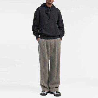 Pull à capuche Off-White pour homme FW21, couleur unie, logo intarsia, version en laine, gris
