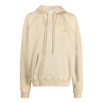 Pull à capuche Off-White pour homme, à manches longues, coupe ample, imprimé à rayures dans le dos, beige