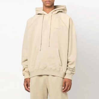 Pull à capuche Off-White pour homme, à manches longues, coupe ample, imprimé à rayures dans le dos, beige