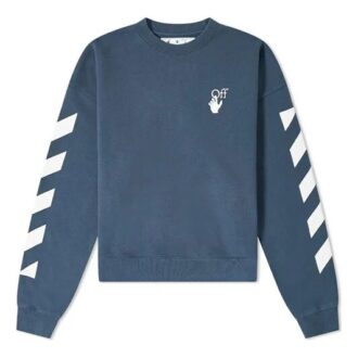 Pull à col rond ample bleu à rayures et logo imprimé Off-White pour homme, collection printemps-été 2021