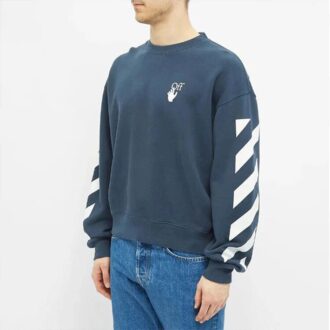 Pull à col rond ample bleu à rayures et logo imprimé Off-White pour homme, collection printemps-été 2021