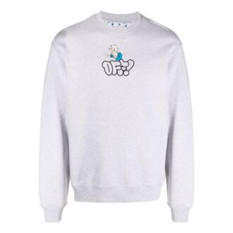 Pull à col rond ample gris Off-White pour homme SS22 avec imprimé logo cartoon