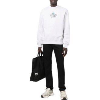 Pull à col rond ample gris Off-White pour homme SS22 avec imprimé logo cartoon