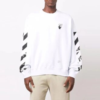 Pull à col rond ample Off-White pour homme FW21 avec logo Arrows imprimé, blanc