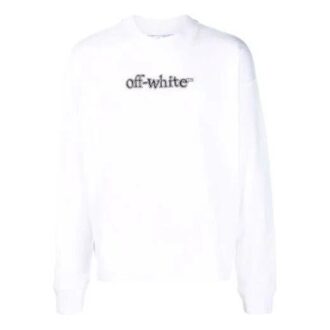 Pull à col rond ample Off-White pour homme FW21, imprimé logo alphabétique, blanc
