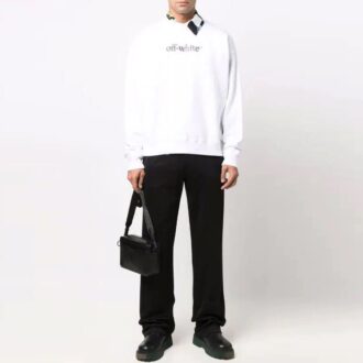 Pull à col rond ample Off-White pour homme FW21, imprimé logo alphabétique, blanc