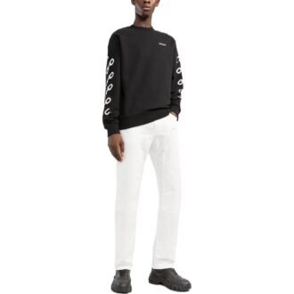 Pull à col rond ample Off-White pour homme FW22 avec logo imprimé en chaîne, noir