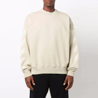 Pull à col rond et coupe ample Off-White pour homme FW21, motif logo, jaune crème Pull à col rond et coupe ample Off-White pour homme FW21, motif logo, jaune crème