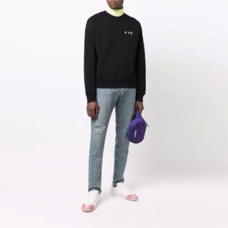 Pull à col rond et logo Off-White pour homme, collection automne-hiver 2021, noir Pull à col rond et logo Off-White pour homme, collection automne-hiver 2021, noir