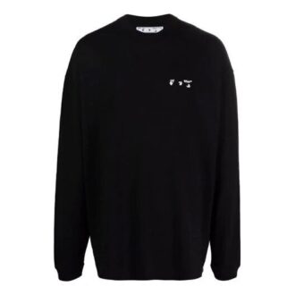 Pull à col rond et logo sur la poitrine Off-White pour homme FW21, coupe ample, noir Pull à col rond et logo sur la poitrine Off-White pour homme FW21, coupe ample, noir