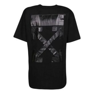 Pull à col rond et manches courtes Off-White à motif flèches, coupe ajustée, noir Pull à col rond et manches courtes Off-White à motif flèches, coupe ajustée, noir