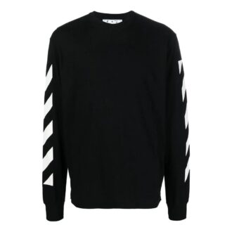 Pull à col rond et manches longues imprimé à rayures fléchées FW22, version noire Pull à col rond et manches longues imprimé à rayures fléchées FW22, version noire