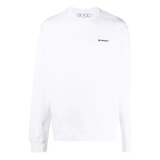 Pull à col rond et manches longues Off-White pour homme FW22 avec logo imprimé, coupe ample, blanc Pull à col rond et manches longues Off-White pour homme FW22 avec logo imprimé, coupe ample, blanc
