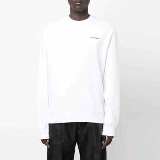 Pull à col rond et manches longues Off-White pour homme FW22 avec logo imprimé, coupe ample, blanc Pull à col rond et manches longues Off-White pour homme FW22 avec logo imprimé, coupe ample, blanc