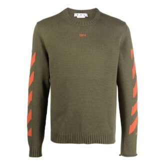 Pull à col rond et motif logo Off-White pour homme, coupe ajustée, vert