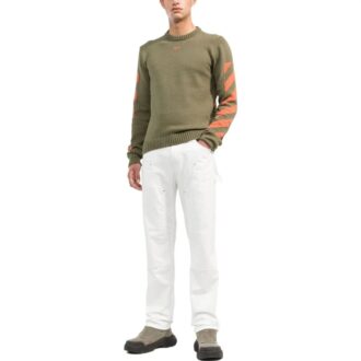 Pull à col rond et motif logo Off-White pour homme, coupe ajustée, vert