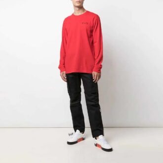 Pull à col rond FW21 avec imprimé logo, manches longues, homme, rouge