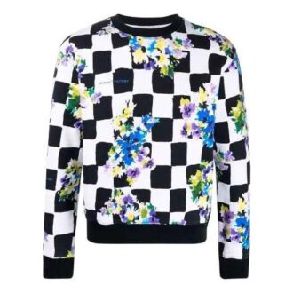 Pull à col rond imprimé fleurs et motif écossais FW21, version noire