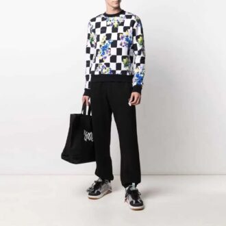 Pull à col rond imprimé fleurs et motif écossais FW21, version noire