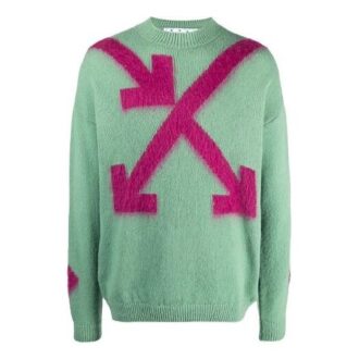 Pull à col rond intarsia vert Off-White pour homme SS21
