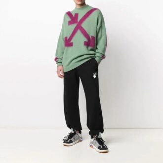 Pull à col rond intarsia vert Off-White pour homme SS21