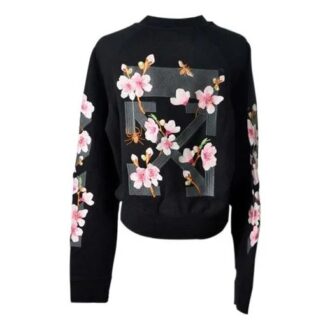 Pull à col rond Off-White Fw17 avec broderie de fleurs de cerisier
